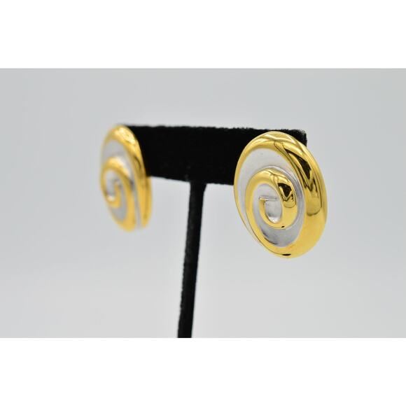 Erwin Pearl Vintage Clip On Earrings Brushed Gold Silver PEP Signed NOS 1980s 9F - Picture 3 of 8